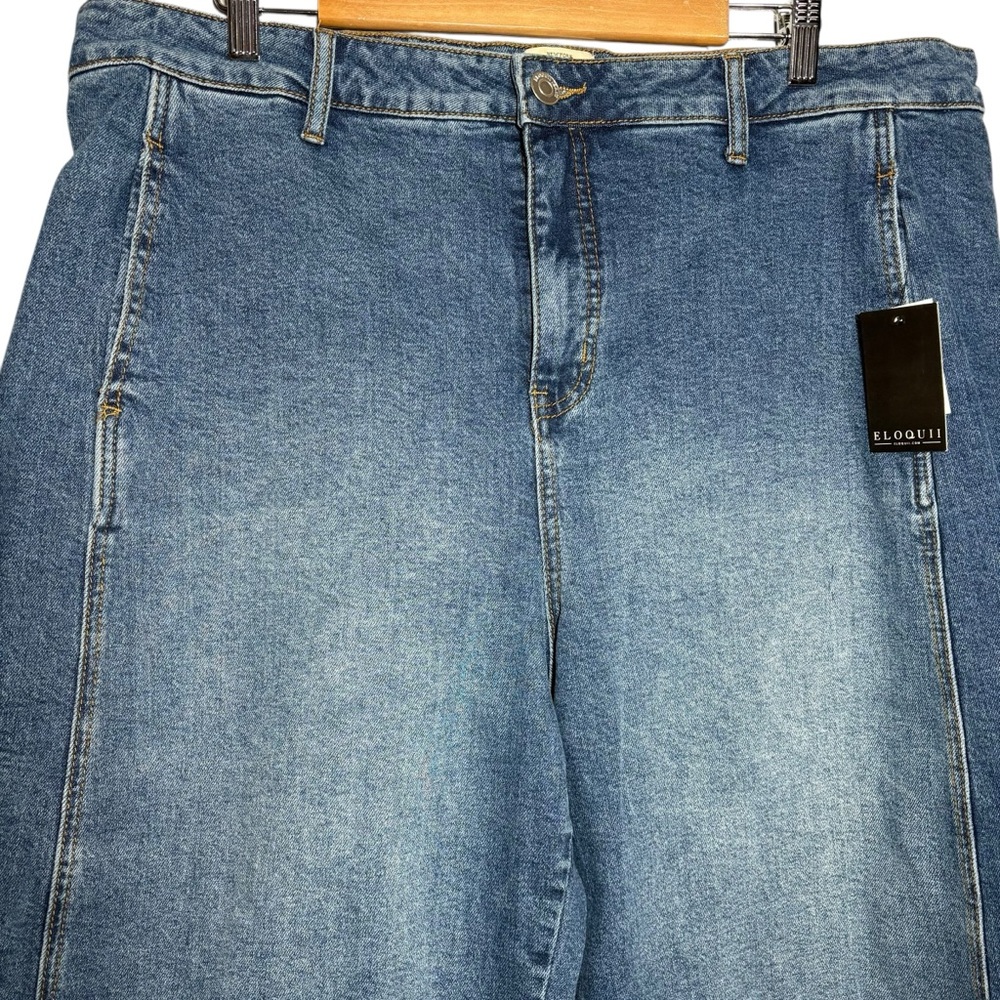 ELOQUII | Women's Blue Cropped Wide Leg Denim Jeans size 18 Stretch Cotton NEW - Picture 6 of 16